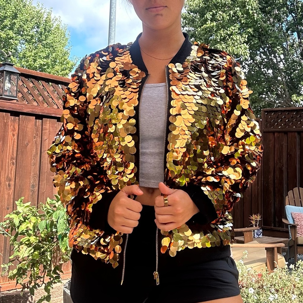 Gold Sequin Bomber Jacket